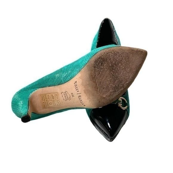 White House Black Market Turquoise Gold Bit Heels Women’s size 6 - Picture 6 of 6